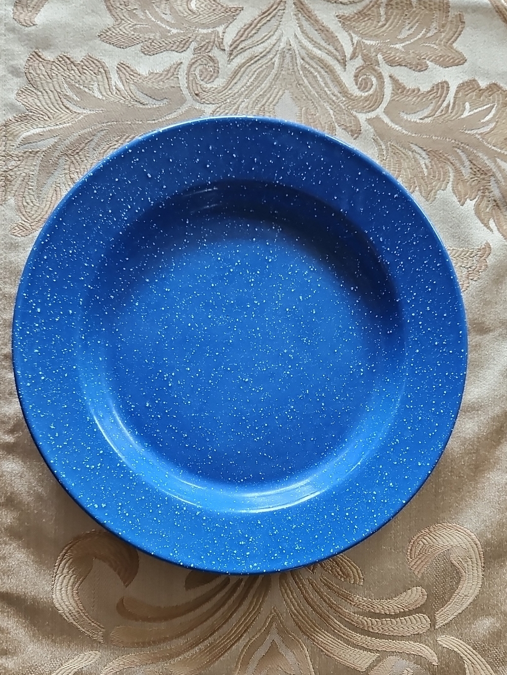 Blue Speckled Enamelware Dinner Plates Set of 4